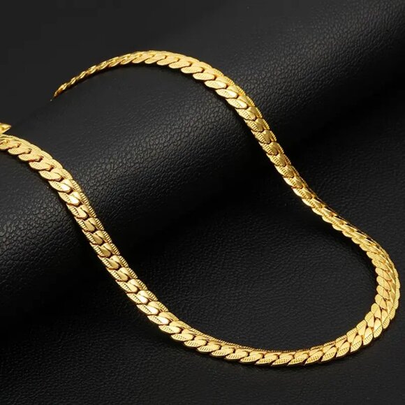14K 6mm 16" Long Herringbone Chain Necklace - Picture 1 of 2